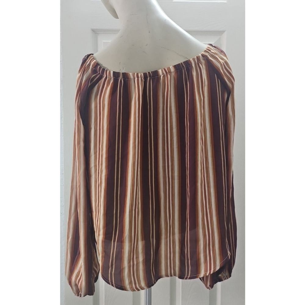 Forever 21 Contemporary Off Shoulder Striped Gauzy Y2K Office Top Size S - Picture 4 of 14